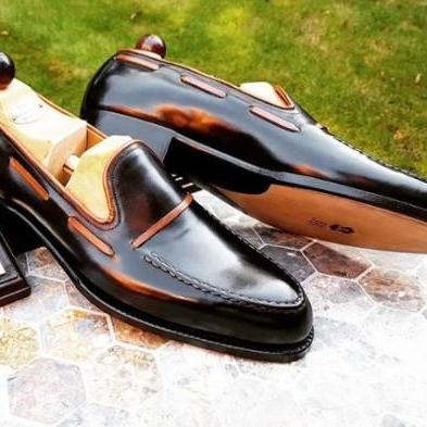 Black Leather Double Loafer Casual Shoes Price