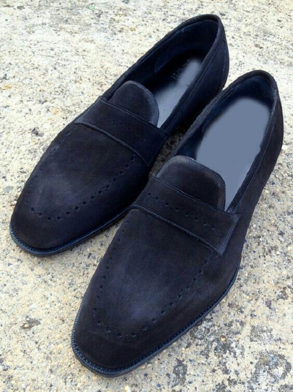 Men Dress Loafer Slips On Moccasin Navy Blue Suede Shoes