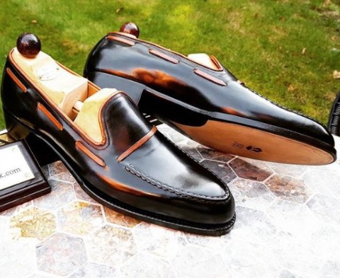 Black Leather Double Loafer Casual Shoes Price